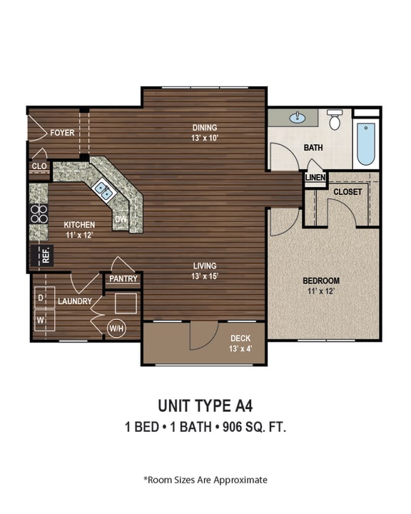 A4 906 Sq.Ft. Floor Plan at Ascent at Mallard Creek Apartment Homes, Charlotte, North Carolina